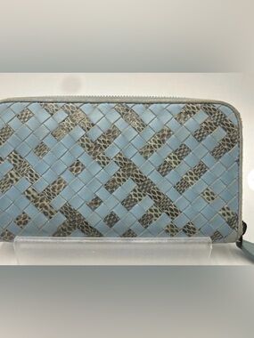 Bottega Veneta Woven Wallet mint green with Gray Snake-Print Accent